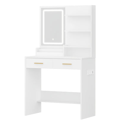 Kaptafel – Make-up tafel – Toillettafel – Schoonheidstafel – Visagietafel – Wit – Verstelbare LED-verlichting – 2 AC Stopcontacten & 2 USB Poorten
