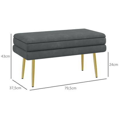 Multifunctionele Bank – Opbergbank – Zitbank – Halbank – Slaapkamerbank – Donkergrijs Stalen Frame – Compact 79,5x37,5x43 cm – Zacht Gestoffeerd Kussen