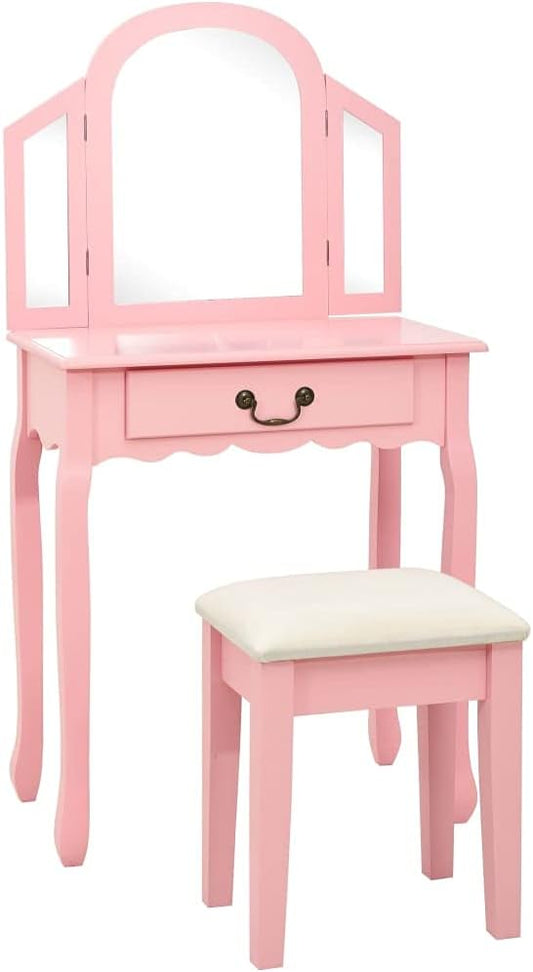 vidaXL Dressing table with stool 65x36x128 cm paulownia wood MDF white