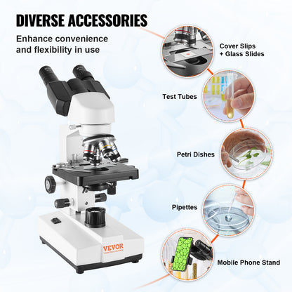 Microscoop – Binoculair – Laboratoriummicroscoop – Biologische Microscoop – Compound Microscoop – 40x-2500x Vergroting – Tweelaags Mechanisch Preparaattafeltje
