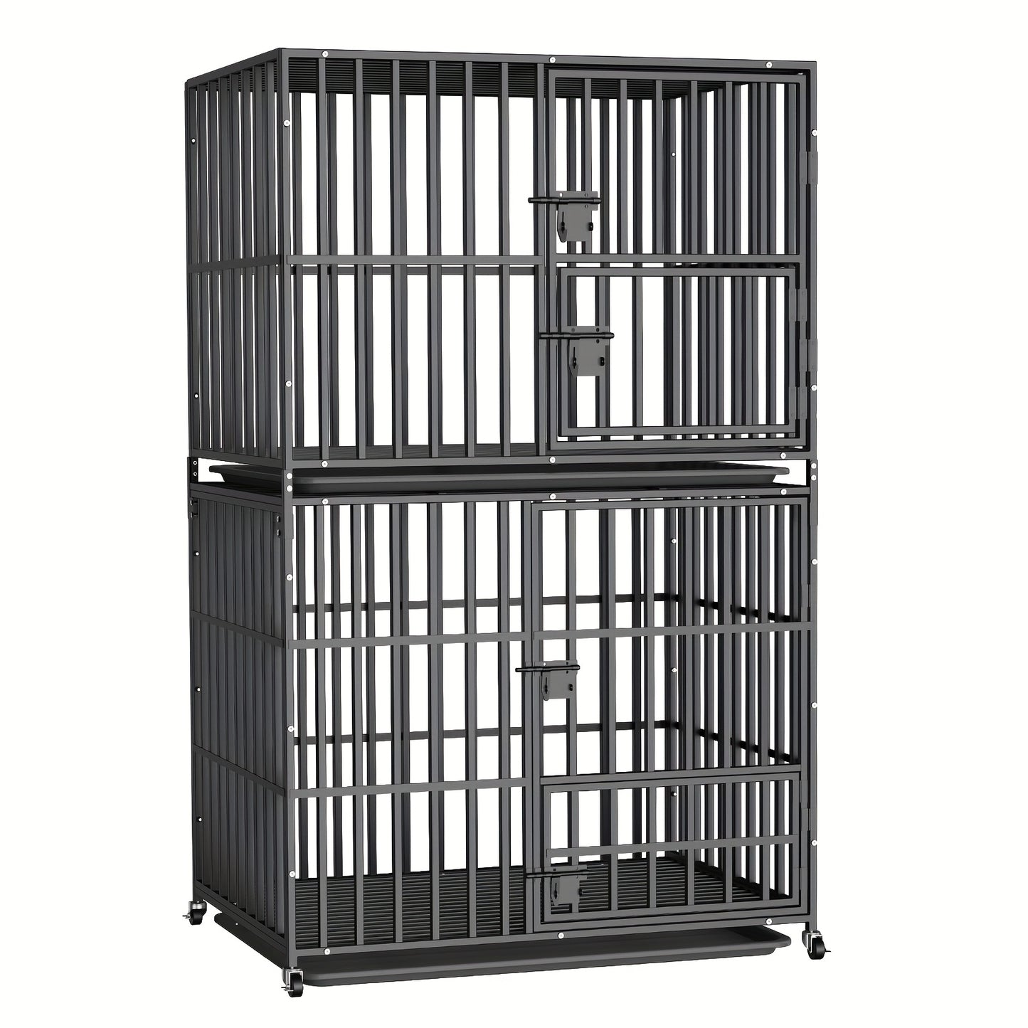 Hondenbench XXL – Hondenhok – Dierenkooi – Hondenren – Hondenkennel – Dubbele Deuren – Met Uitschuifbare Tray – Zwaar Metalen Hondenbench – 150 kg Draaggewicht