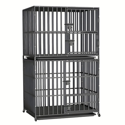 Hondenbench XXL – Hondenhok – Dierenkooi – Hondenren – Hondenkennel – Dubbele Deuren – Met Uitschuifbare Tray – Zwaar Metalen Hondenbench – 150 kg Draaggewicht