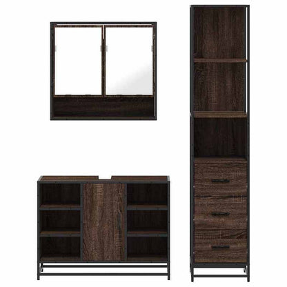 badkamermeubelset – badmeubelset – wastafelmeubel – badkamerkast – spiegelkast – bruin eikenlook – 3-delige set – hardhout & glas