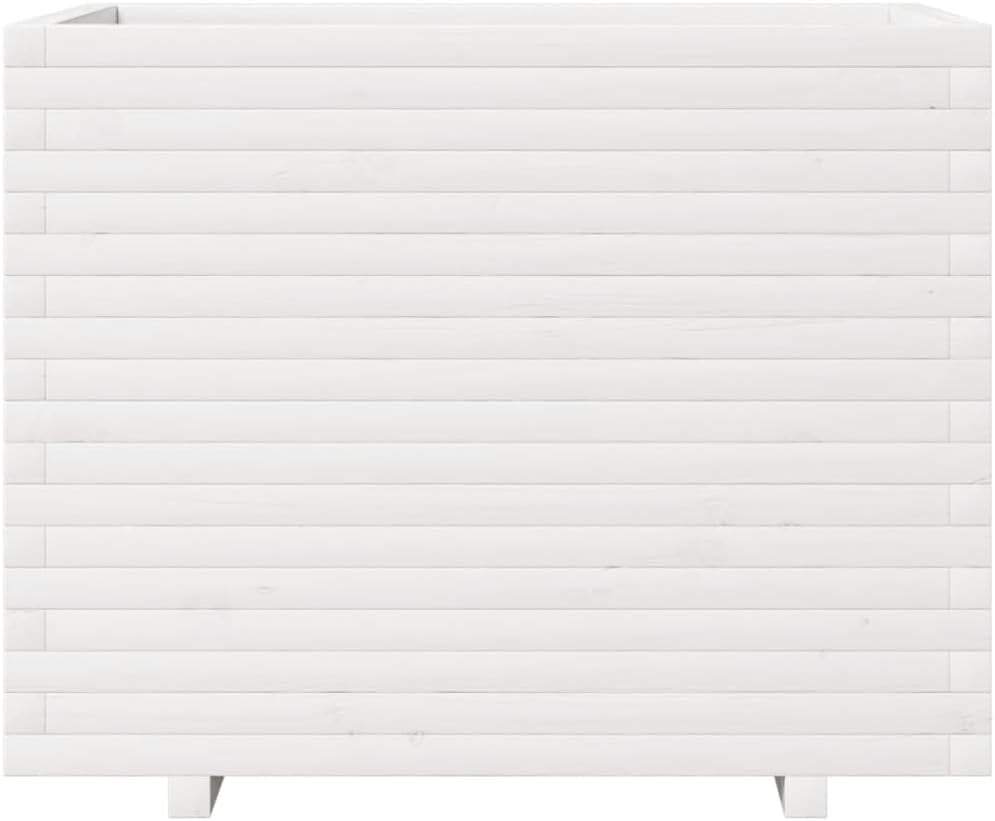 White Flower Box 90 x 60 x 72 cm Solid Pine Wood Flower Box on Legs Trellis Planter Patio - QUORE