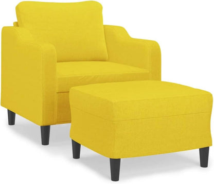 Fauteuil met kruk, lichtgeel, 60 cm, stof, beklede stoel, relaxstoel, comfortabel, ontspannen, duurzaam, robuust frame, veelzijdige voetenbank, modern design
