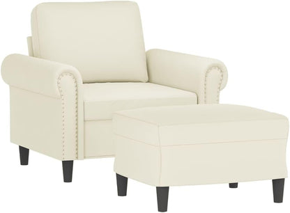 Fauteuil met Kruk – Loungestoel – Moderne Stoel – Armleuningstoel – Leesstoel – Crème Fluweel – Comfortabele Zitting – Stevig Frame