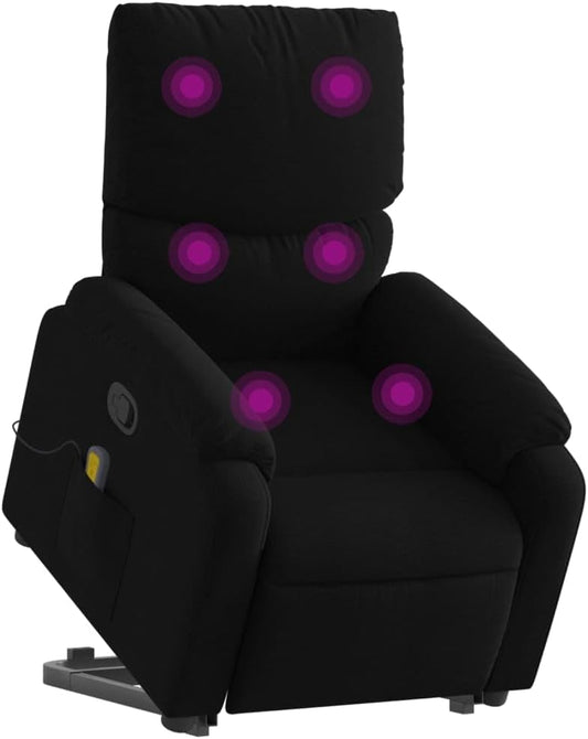 vidaXL Stand Up Massage Chair Adjustable Fabric Black, Stand Up Armchair, Adjustable Recliner for Elderly, Electric Stand Up Chair
