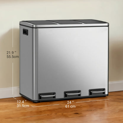 Keuken Prullenbak – Afvalbak – Recycling Bin – Vuilnisbak – Afvalemmer – 3 x 18L Compartimenten – Soft-Close Deksel – Stalen Behuizing