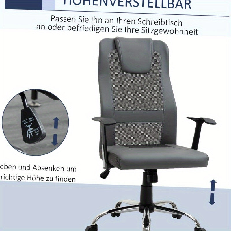 Ergonomische Bureaustoel – Bureaustoel – Werkstoel – Kantoormeubilair – Draaistoel – Grijs – 360° Draaibaar – Verstelbare Zithoogte – Max. 120 kg