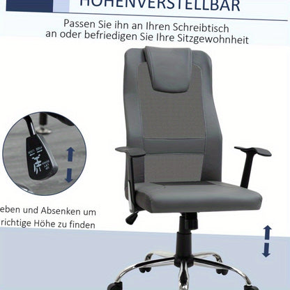 Ergonomische Bureaustoel – Bureaustoel – Werkstoel – Kantoormeubilair – Draaistoel – Grijs – 360° Draaibaar – Verstelbare Zithoogte – Max. 120 kg
