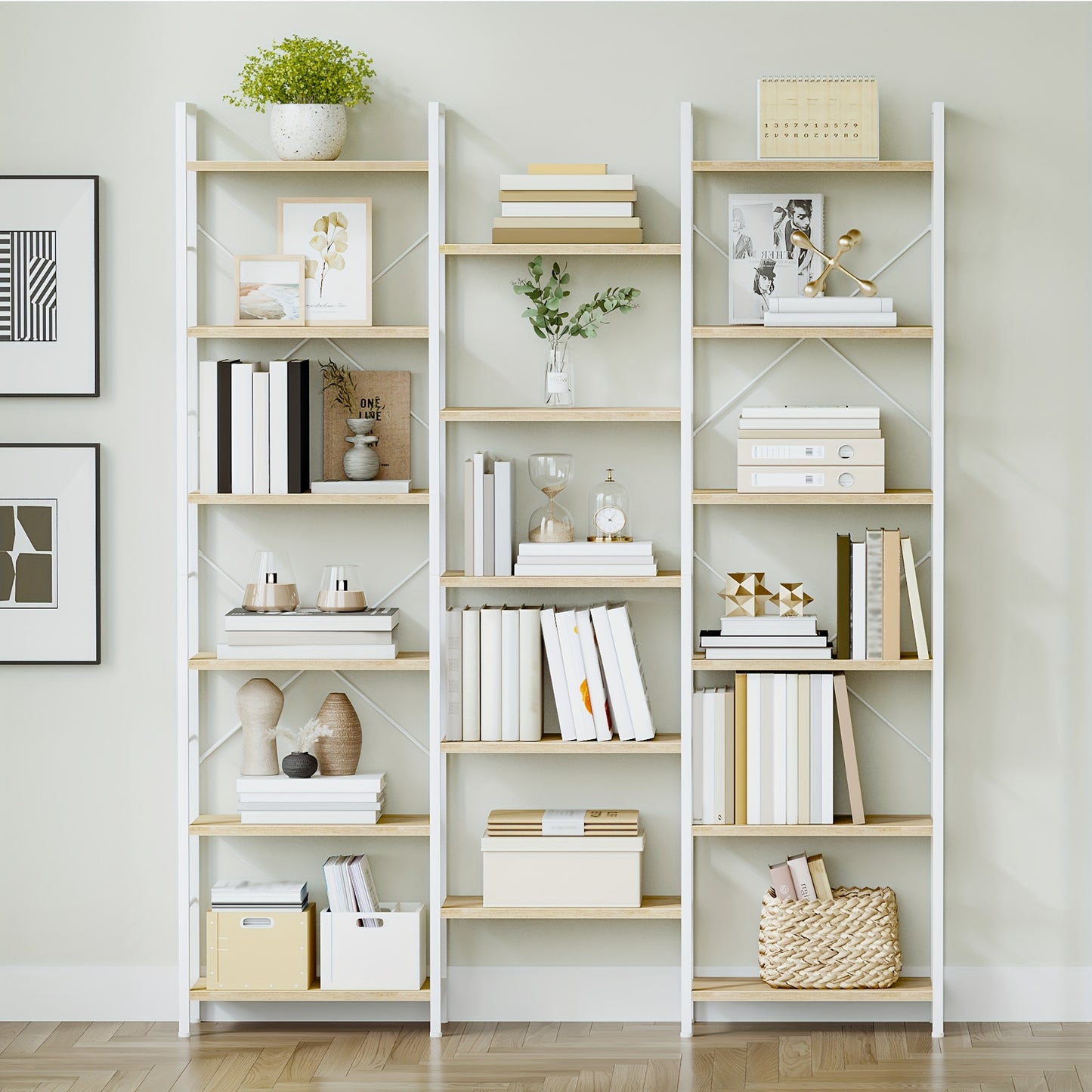 Boekenkast – Staande Plank – Wandrek – Boekenplank – Opbergkast – 17 Planken – Verstelbare Hoogte – 24x152x186 cm – Draagvermogen 340 kg - Witte Eikenkleur
