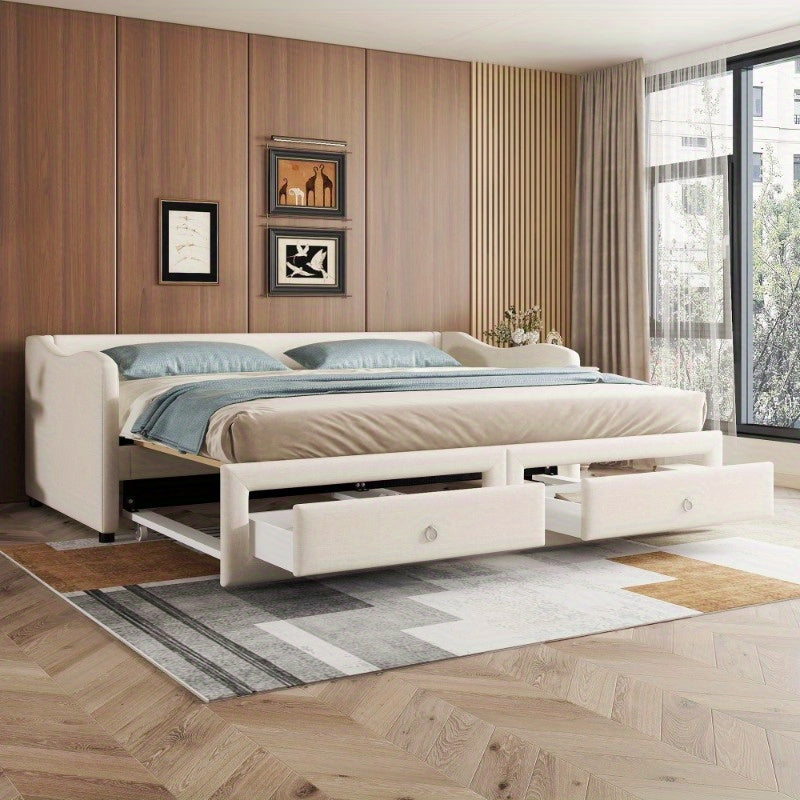 Daybed 90x200 cm – Bedbank – Slaapbank – Uitklapbed – Logeerbed – Minimalistisch Design – 2 Laden – Geschikt Voor Kleine Ruimtes