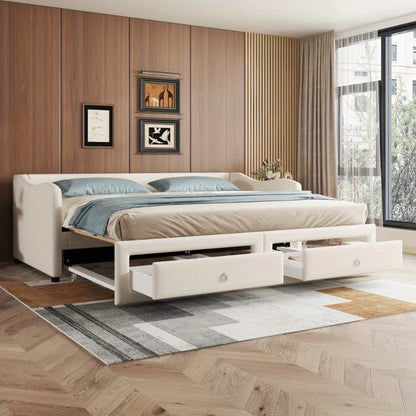 Daybed 90x200 cm – Bedbank – Slaapbank – Uitklapbed – Logeerbed – Minimalistisch Design – 2 Laden – Geschikt Voor Kleine Ruimtes