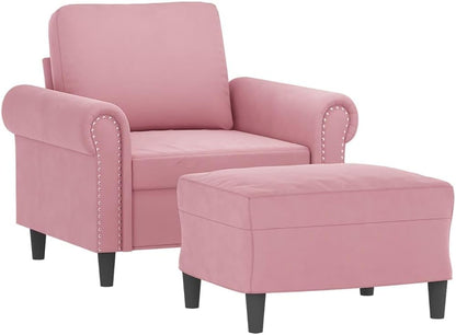 Fauteuil met kruk roze 60 cm fluwelen gestoffeerde stoel relaxstoel comfortabel ontspannen modern design duurzaam velours robuust frame veelzijdige voetenbank compact