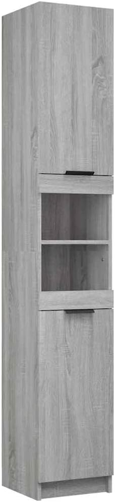 vidaXL Bathroom cabinet 32x34x188cm carved wood grey sonoma oak,bathroom cabinet,storage solution,cupboard,bathroom cupboard,cupboard,tall cabinet