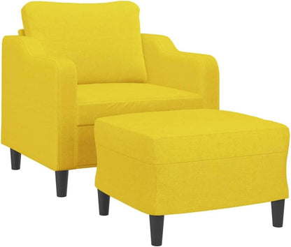 Fauteuil met kruk, lichtgeel, 60 cm, stof, beklede stoel, relaxstoel, comfortabel, ontspannen, duurzaam, robuust frame, veelzijdige voetenbank, modern design