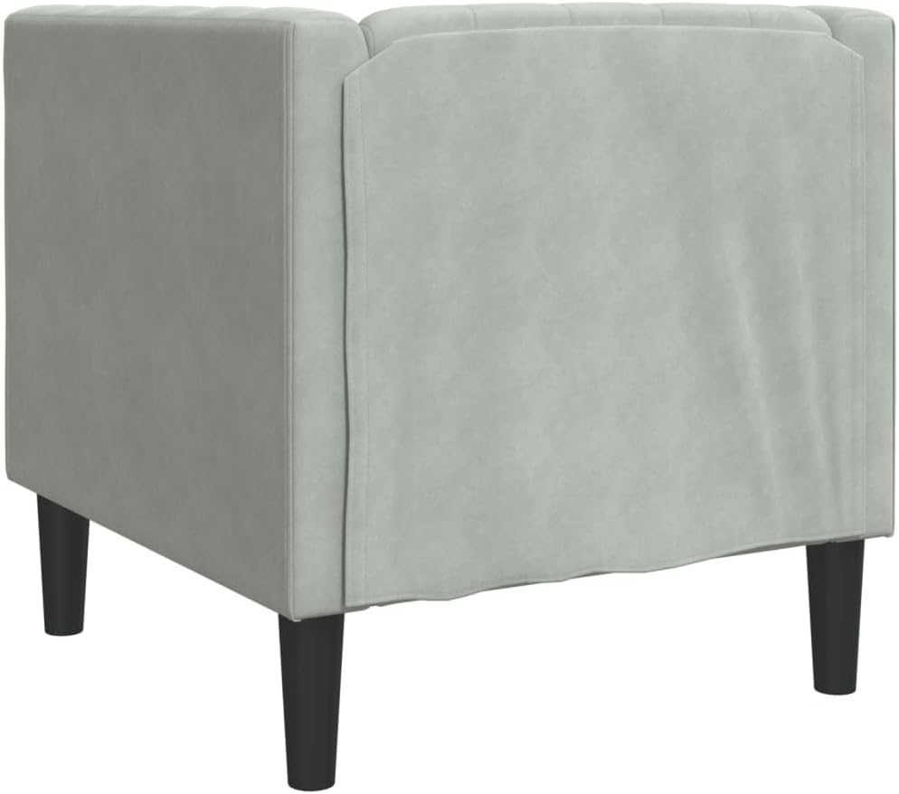 Chesterfield-fauteuil, lichtgrijs, fluweel, comfortabele gestoffeerde stoel met knoopstiksels en steunpoten voor woonkamer ontspanning