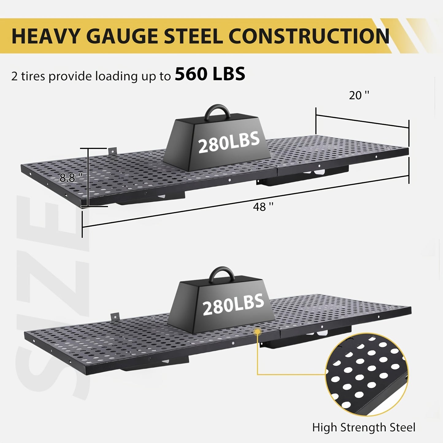 2-Pack Heavy-Duty Metal Garage Storage Shelving System - 50.8cm x 121.92cm Tall Heavy-Duty Steel Frame with 254.01 KG/Shelf Capacity, 4-Tier Floating Wall Shelves with Hardware & Hooks Included, Space-Saving Vertical Design f