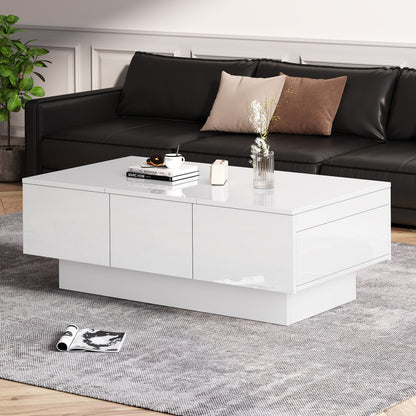 Salontafel – Koffietafel – Witte Tafel – Salontafels – Dressoir – Hoogglans Wit – Schuifbaar Tafelblad – Met 2 Lades en Verborgen Opbergruimte – 100x55x35 cm