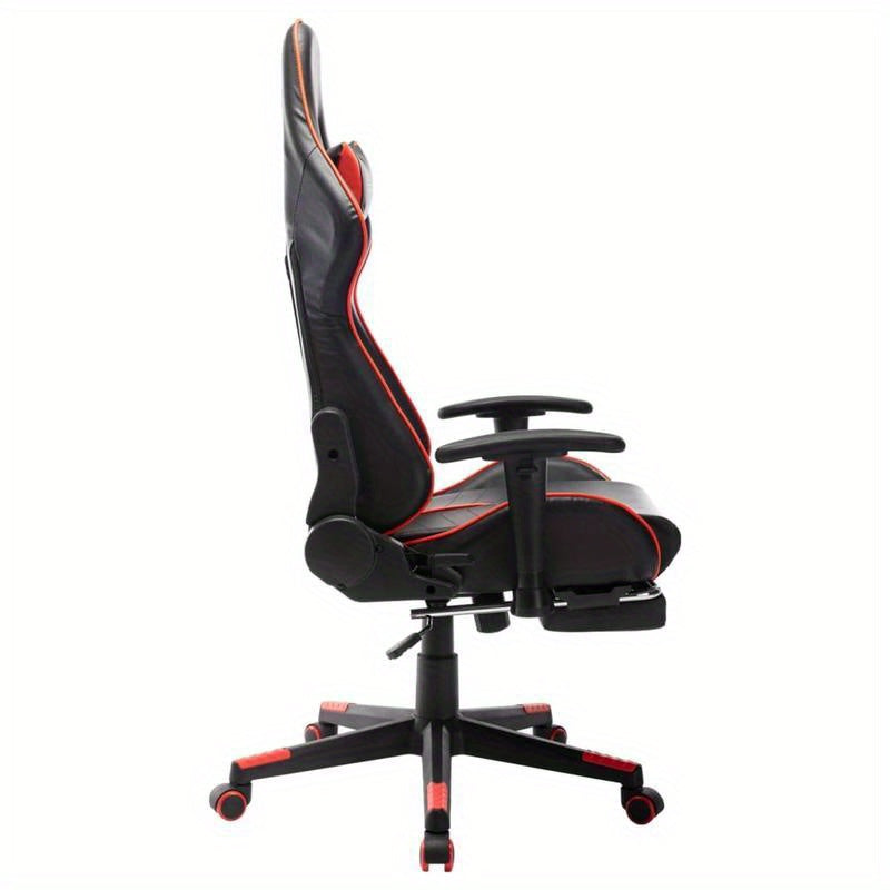 Gaming Chair with Footrest in Black And Red Faux Leather