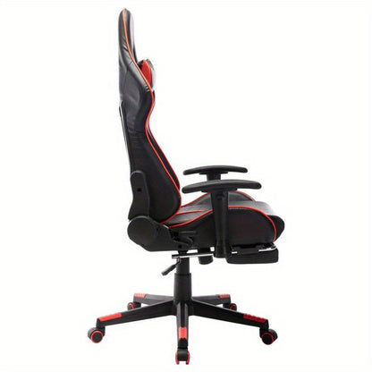Gaming Chair with Footrest in Black And Red Faux Leather
