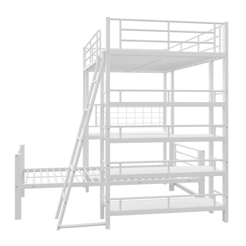 Hoogslaper – Loftbed – Stapelbed – Kinderbed – Eenpersoonsbed – Met Opbergrekken – 90x200 cm – Wit Metaal – Ruimtebesparend – Stevig