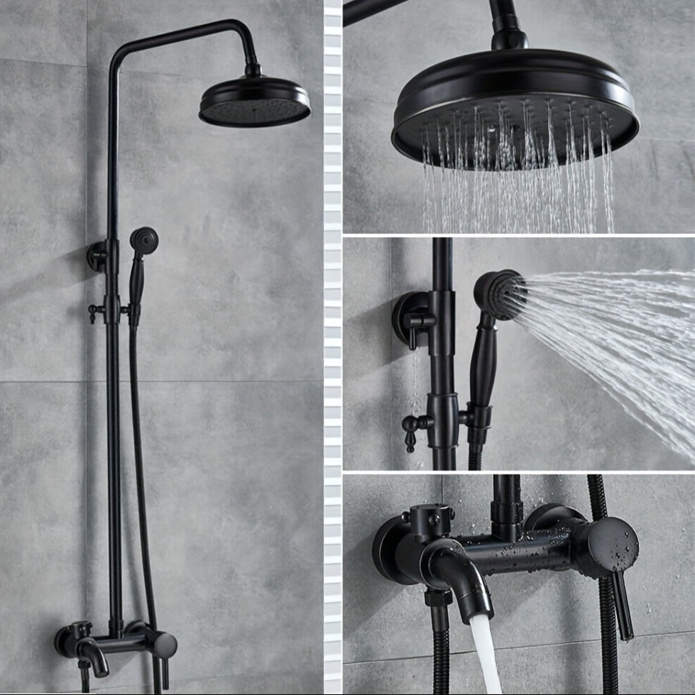 Regendouche – Doucheset – Douchearmatuur – Douchescherm – Douchekop – Zwart – Retro Antiek Design – Inclusief Regendouche en Handdouche