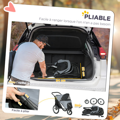 Hondenbuggy – Hondenwagen – Huisdierenwagen – Wandelwagen – Buggy – Opvouwbaar – Rubber Wielen – Tot 40 Kg – Grijs