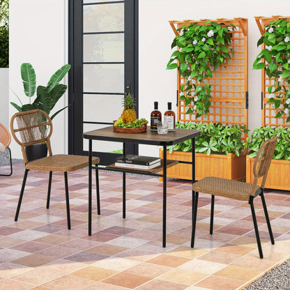 Tuinset – Bistroset – Diningset – Loungeset – Balkonset – 3-delig Met Opbergplank – Weerbestendig PE-rattan & Metalen Frame