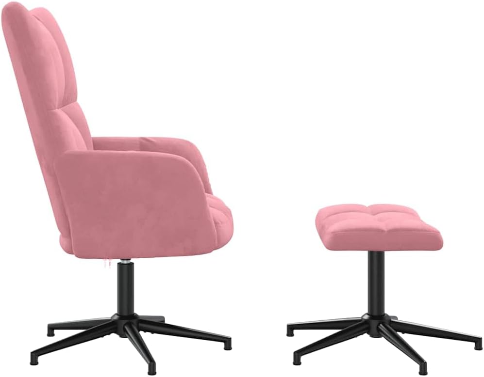 Relaxstoel Met Poef – Tv-Stoel – Ligstoel – Fauteuil – Slaapkamerstoel – Roze Fluweel – 360 Graden Draaibaar – Comfortabel Schuimrubber