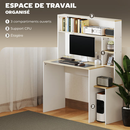 Bureau – Computertafel – Werkplekmeubel – Study Desk – Thuiswerkplek – Met Opbergruimte en CPU Houder – Grote Werkblad 113x45 cm – Eikenhoutkleur Melamine