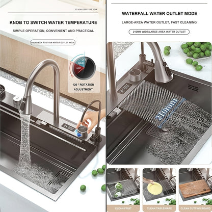 Keukenspoelbak – Spoelbak RVS – Keukenspoelbak Enkel – Werkstation Spoelbak – Enkele Kom Spoelbak – 68x45 cm – Roestvrij Staal – Digitaal Display Met Kraan Combo