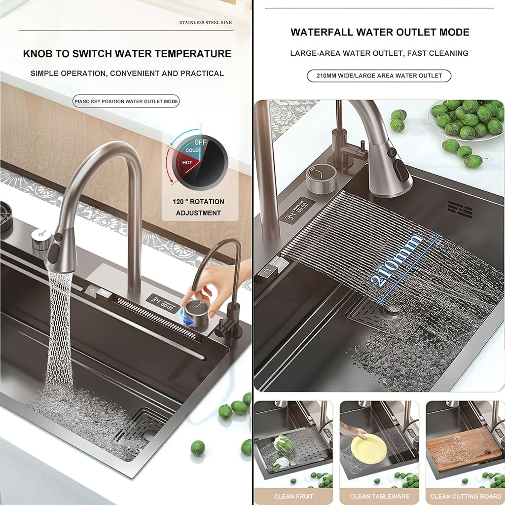 Keukenspoelbak – RVS Spoelbak – Wasbak – Spoelbak Met Kraan – Multifunctionele Spoelbak – 80x45 cm – Digitaal Display – Inclusief Snijplank