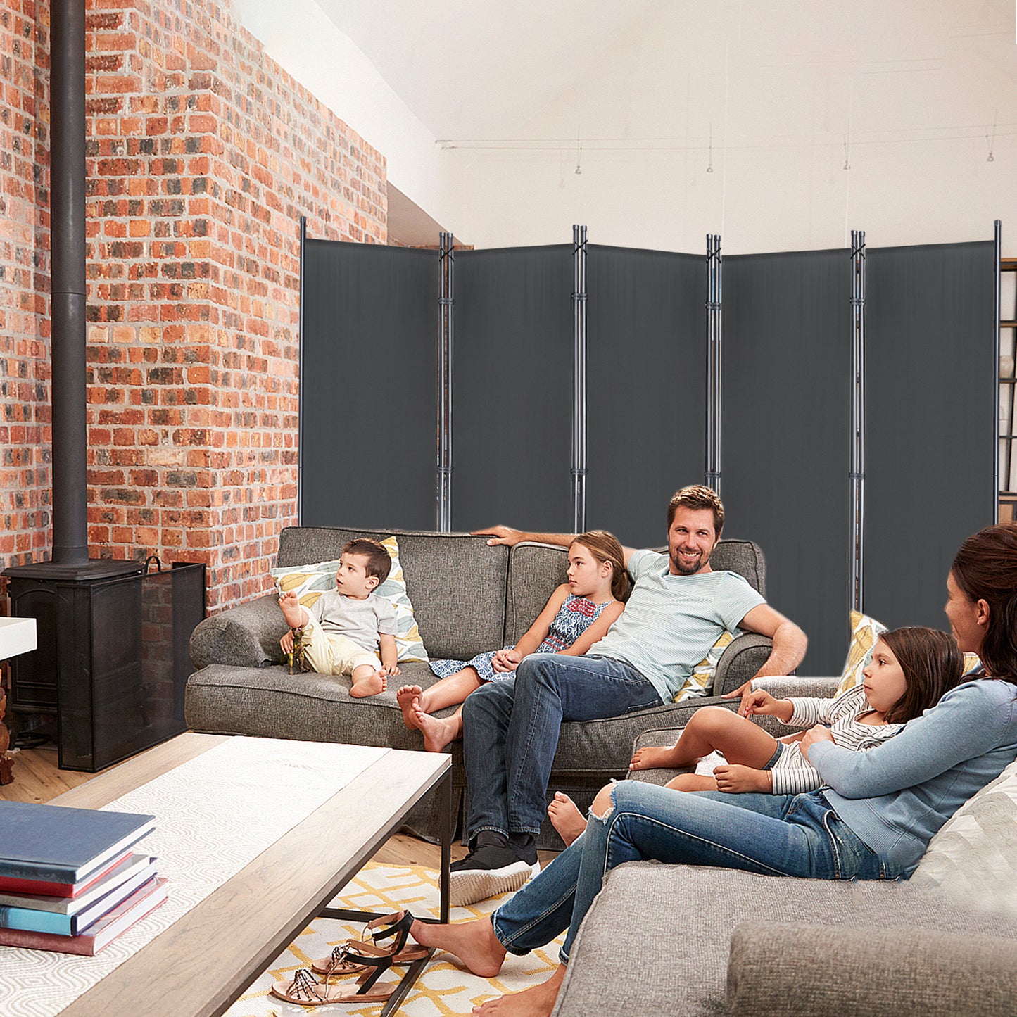Roomdivider – Kamerscheider – Paravent – Ruimteverdeler – Privacy Scherm – Vouwbaar 5-Panels 280x180 cm – Stalen Frame & Polyester Doek – Antraciet