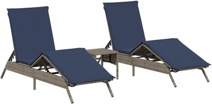 vidaXL Sunbeds 2 pcs with table poly rattan grey (US only), garden chair, patio furniture, sunbed, garden furniture, sun lounger, garden bed, sunbed garden - QUORE