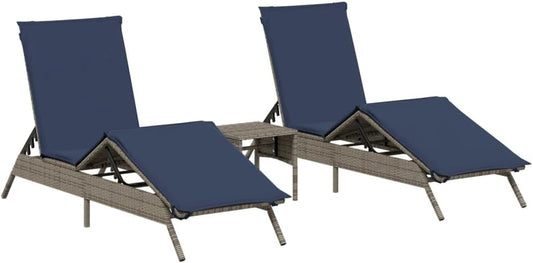 vidaXL Sunbeds 2 pcs with table poly rattan grey (US only), garden chair, patio furniture, sunbed, garden furniture, sun lounger, garden bed, sunbed garden - QUORE