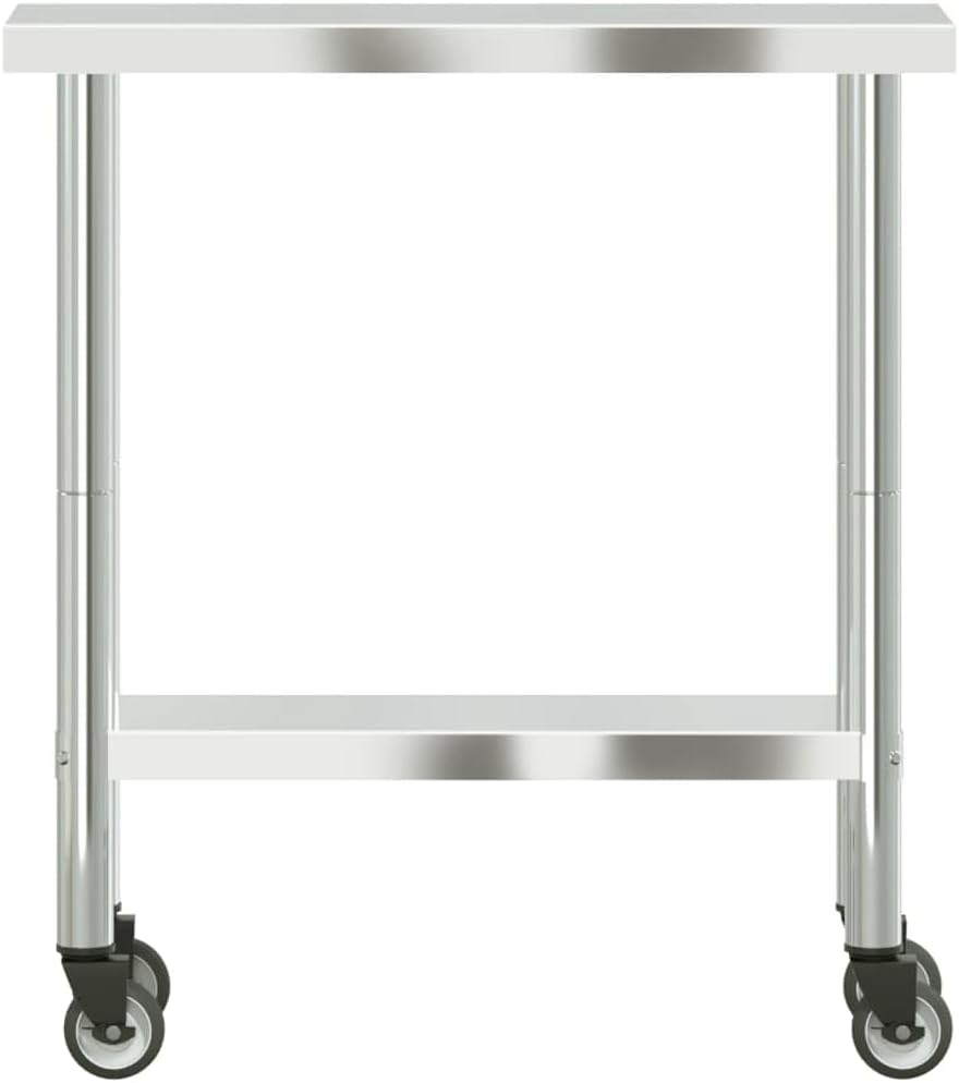 vidaXL Keukenwerktafel met wielen 82,5x30x85 cm roestvrij staal, werktafel keuken, keuken werktafel, keuken werk tafel, werkbank keuken