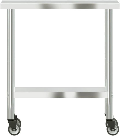 vidaXL Keukenwerktafel met wielen 82,5x30x85 cm roestvrij staal, werktafel keuken, keuken werktafel, keuken werk tafel, werkbank keuken