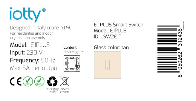 iotty E1 PLUS Wi-Fi slimme schakelaar voor lampen en deuren, compatibel met Google Home, Alexa en Siri, IOS en Android app, verlicht glaspaneel, temperatuur- en helderheidssensoren