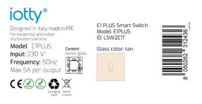 iotty E1 PLUS Wi-Fi slimme schakelaar voor lampen en deuren, compatibel met Google Home, Alexa en Siri, IOS en Android app, verlicht glaspaneel, temperatuur- en helderheidssensoren