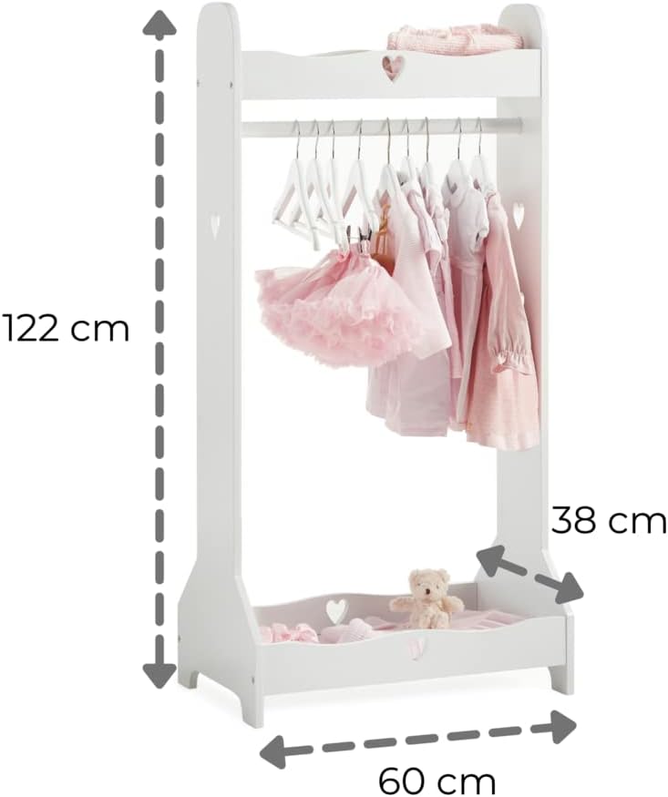 Haus Projekt Verkleedrail wit voor kinderen 3-8 jaar, houten verkleedkast, slaapkamermeubel, handgemaakte meisjesaankleedstang, babykamermeubel, kerstcadeau