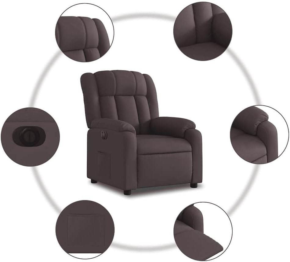 Elektrische Massagestoel, Fauteuil, Verstelbare Rugleuning, Voetsteun, Tv-Stoel, Relaxstoel met Ligfunctie, Ligstoel, Gestoffeerde Stoel, Fauteuil (lichtgrijs) (Donkerbruin #27)