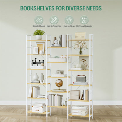 Boekenkast – Vakkenkast – Opbergkast – Boekplank – Wandkast – Vrijstaand – 17 Planken – Verstelbare Plankhoogte – Wit Eikenhout – Draagkracht 340 Kg – 24x152x186 cm