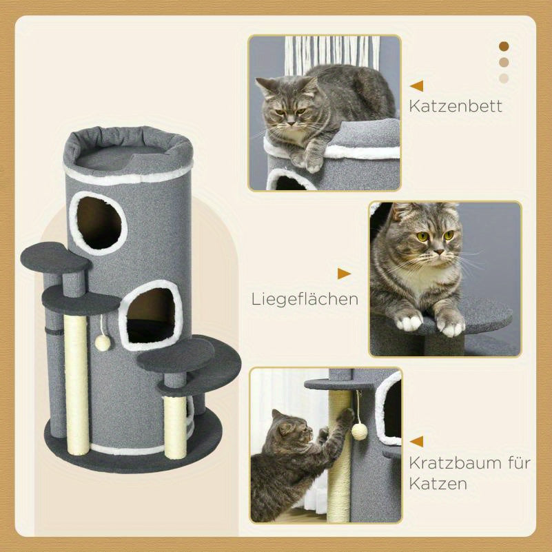 Krabton – Krabpaal – Kattenmeubel – Kattenhuis – Kattenboom – Pluche Bedje – Speelballetjes – Meerdere Niveaus – Duurzaam Fiberboard – Interactief Klim- en Krabparadijs