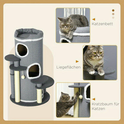 Krabton – Krabpaal – Kattenmeubel – Kattenhuis – Kattenboom – Pluche Bedje – Speelballetjes – Meerdere Niveaus – Duurzaam Fiberboard – Interactief Klim- en Krabparadijs