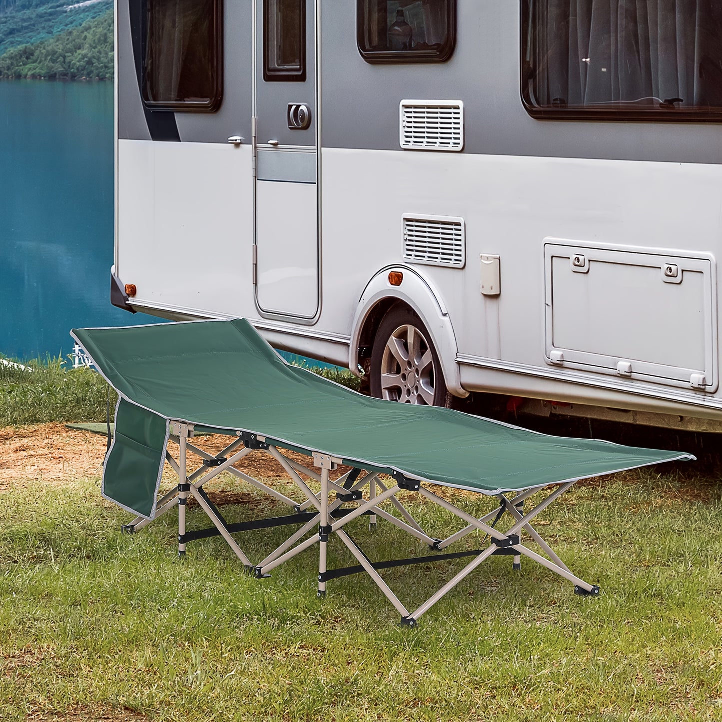 Campingbedje – Reisbedje – Vouwbed – Buitenbed – Opvouwbaar – Lichtgewicht Draagtas – Stabiel Oxford Staal – 190x68x52 cm Groen