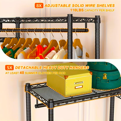 Extra Heavy Duty Kledingrek – Vrijstaand Kledingkast – Kledinghanger – Kledingopberger – Kledingstandaard – 410,5 KG Draagvermogen – Robuust Zwart Roestvrij Stalen Frame