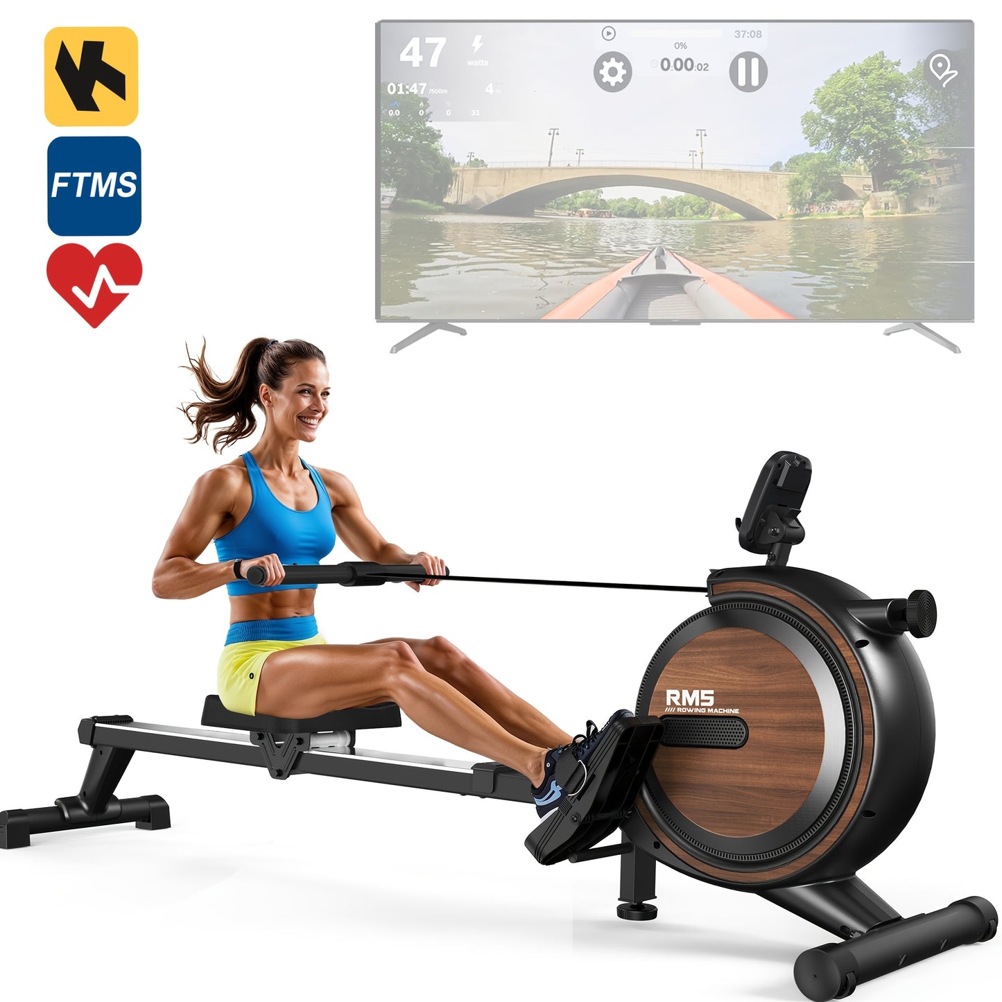 Magnetische Roeimachine – Roertrainer – Roeiapparaat – Fitness Roeimachine – Indoor Rower – 16 Verstelbare Weerstanden – Max. Gewicht 150 kg – Mat Zwart