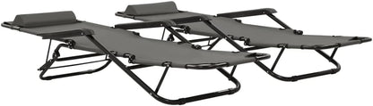 Zonne-ligstoel – Ligstoel – Tuinstoel – Strandstoel – Campingstoel – Inklapbaar – Weerbestendig 600D Polyester – Verstelbare Rugleuning en Voetensteun – Grijs – Set van 2