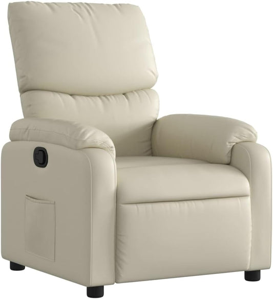 Fauteuil verstelbaar kunstleer crèmekleurig – Relaxfauteuil – Relaxstoel – Armstoel – Leunstoel – Traploos verstelbare rugleuning – Vlekbestendig kunstleer